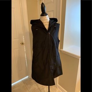 Tunic length vest with hoodie